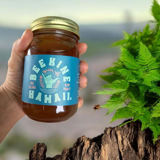 pint jar raw Hawaiian honey held in hand local Big Island honey